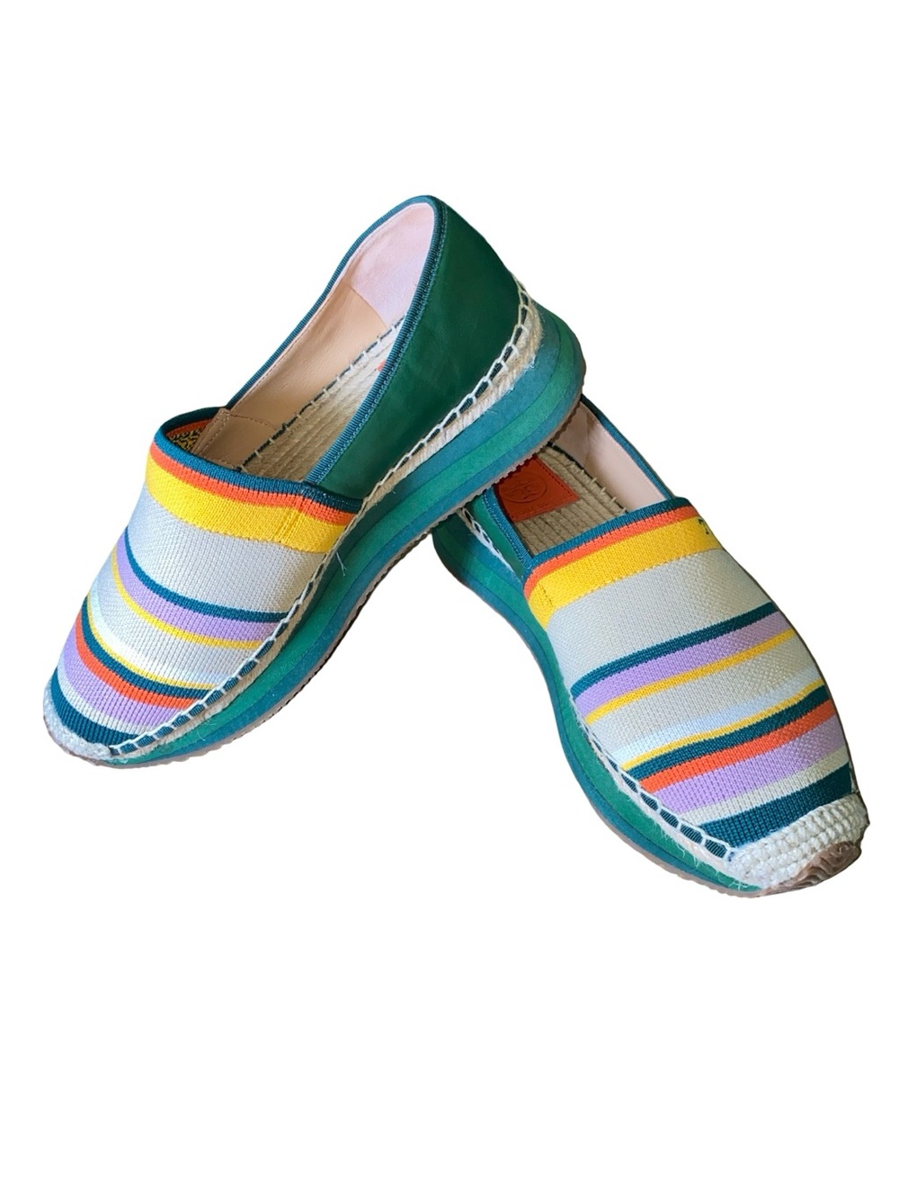 Tory Burch Multicolor Striped Knit Platform Espadrilles Slip-On Flats Green sz 8